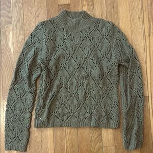 Mango Olive Green Open Knit Sweater
